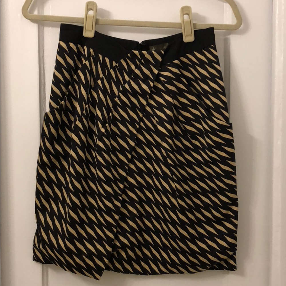 Anthropologie Fei Black and Beige Faux Wrap Skirt